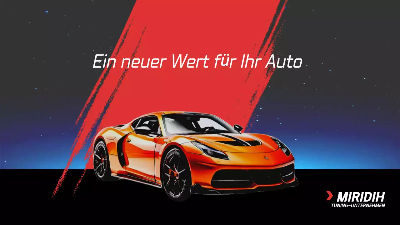 Ein Pitch einer Tuningfirma mit einem roten Sportwagen