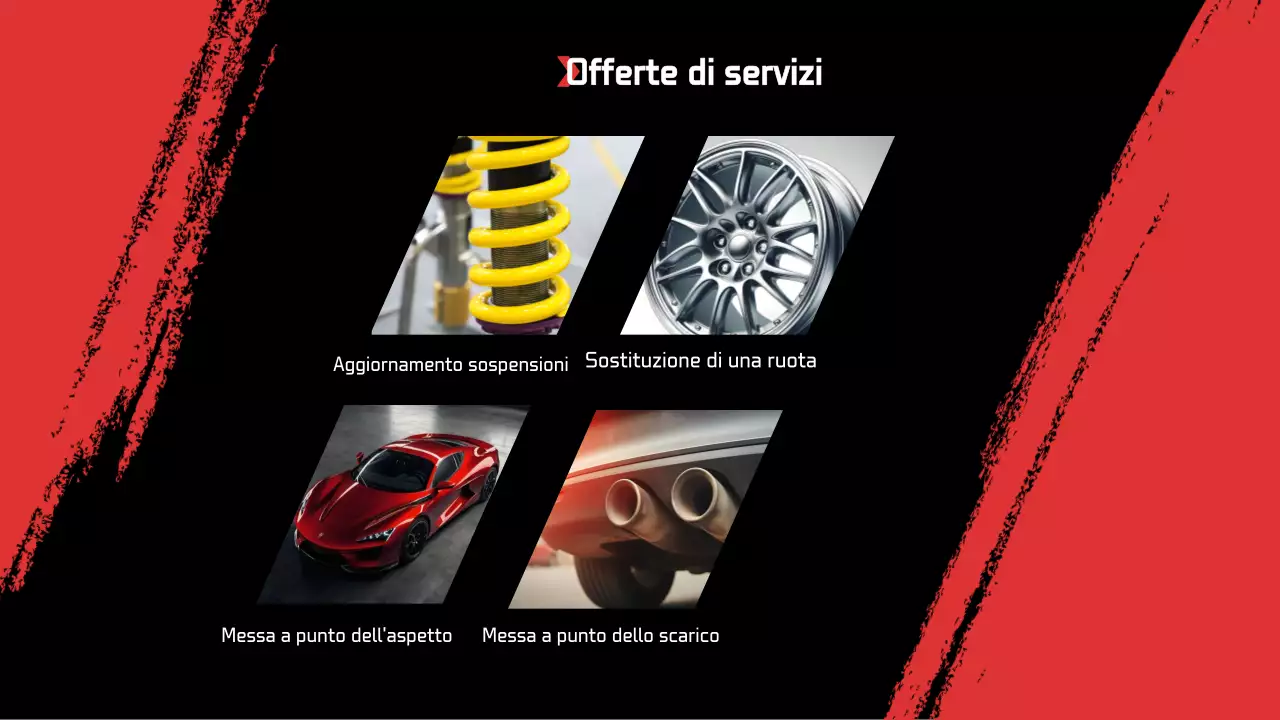 Il pitch di un'azienda di servizi di tuning che mette in risalto un'auto sportiva rossa
