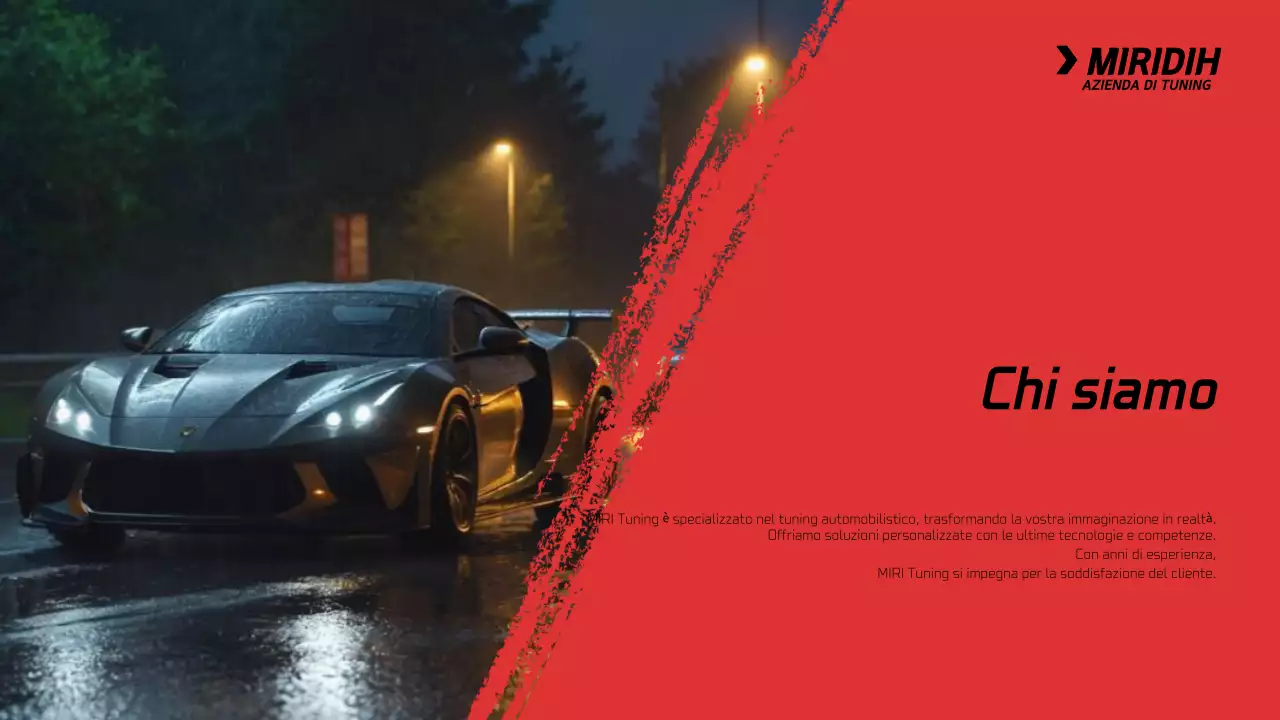 Il pitch di un'azienda di servizi di tuning che mette in risalto un'auto sportiva rossa