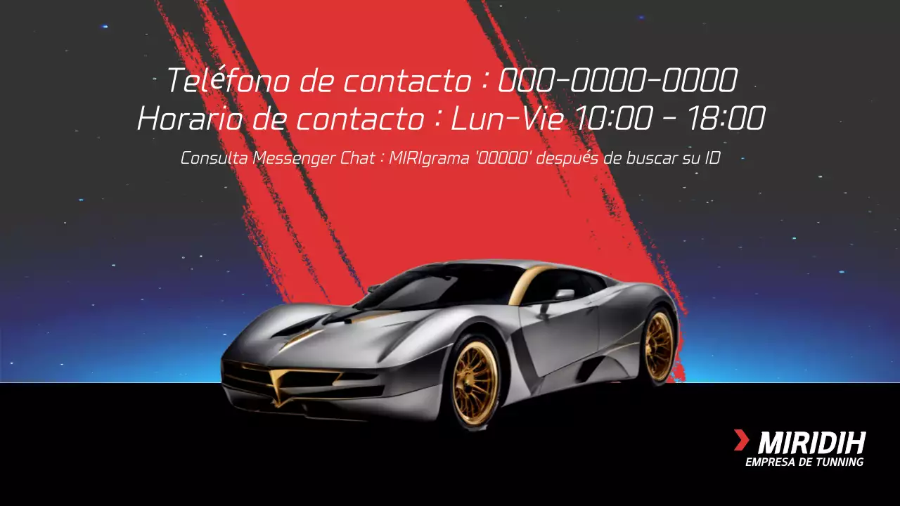 Un anuncio de una empresa de servicios de tuning destacando un deportivo rojo