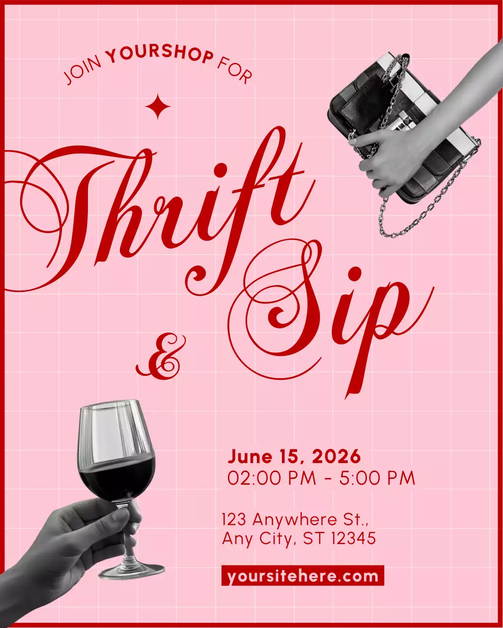 Pink Retro Thrift and Sip Event Invitation Instagram Post