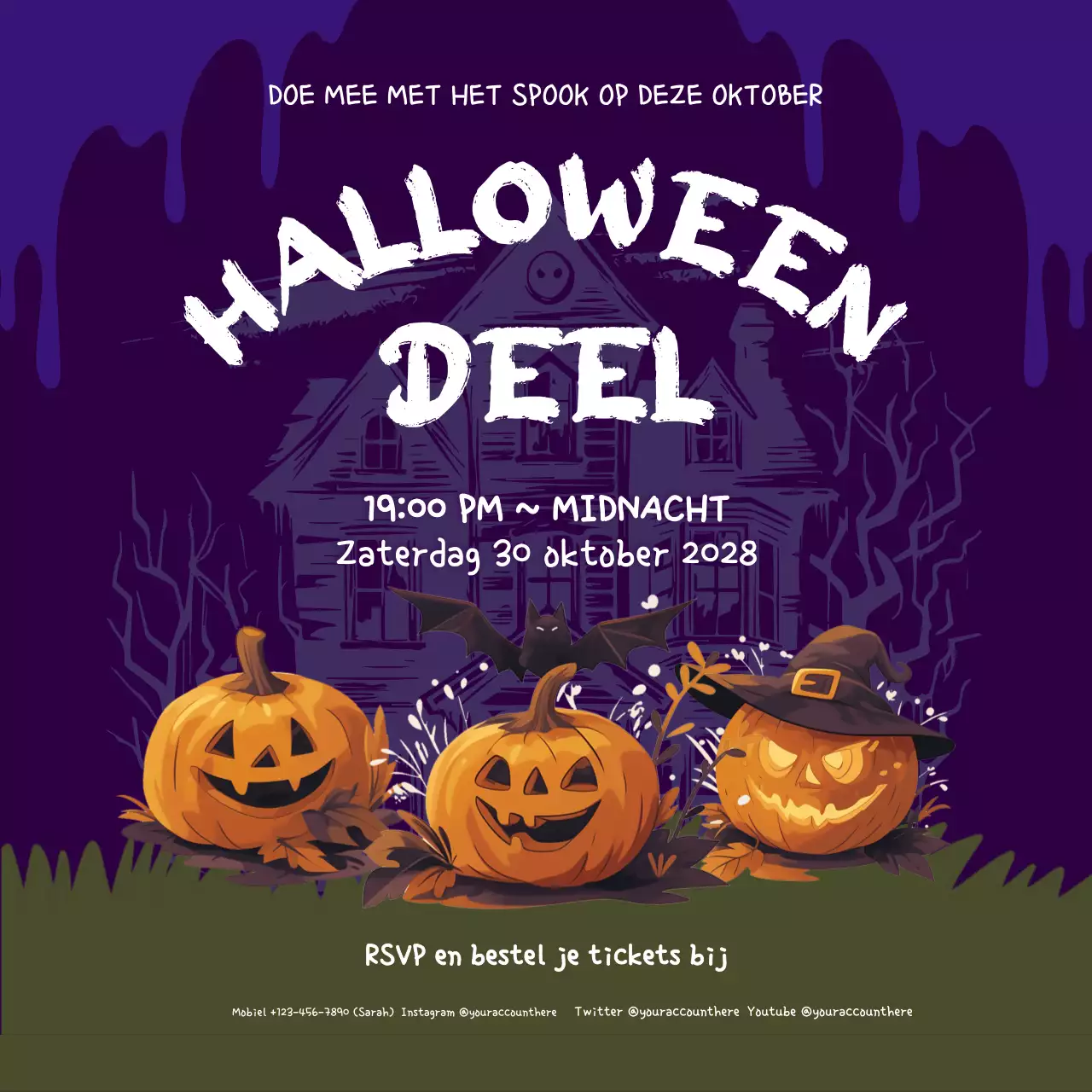 paarse spookachtige Halloween-uitnodiging