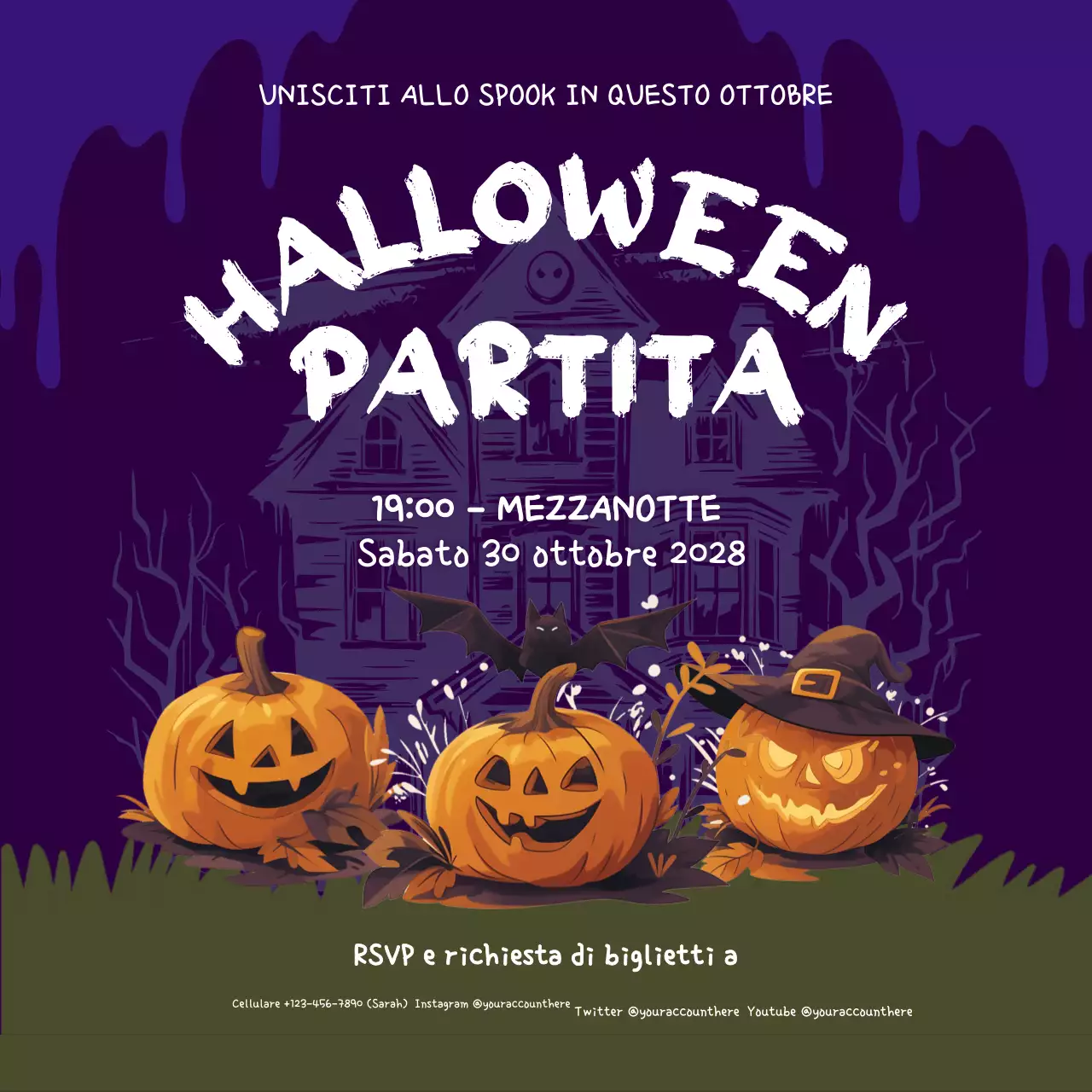 invito di Halloween spettrale viola