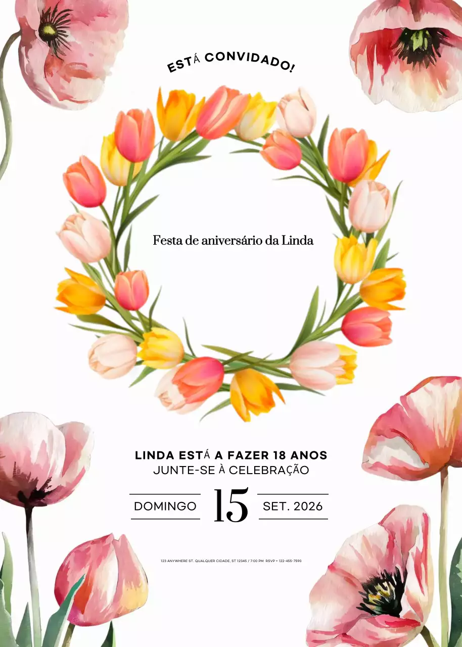convite de aniversário floral cor-de-rosa