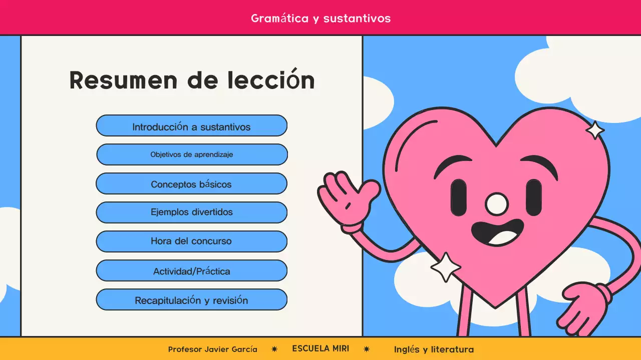 Clase de gramática de cómic retro rosa