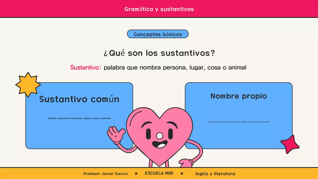 Clase de gramática de cómic retro rosa