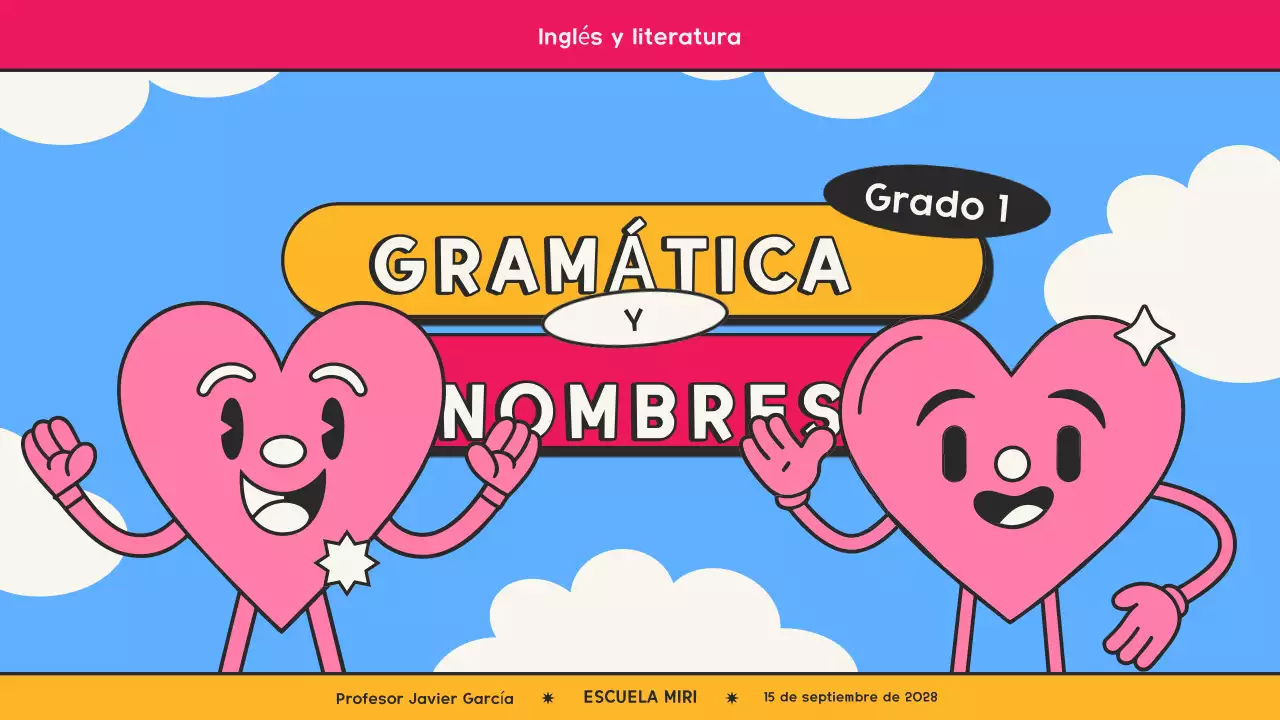 Clase de gramática de cómic retro rosa