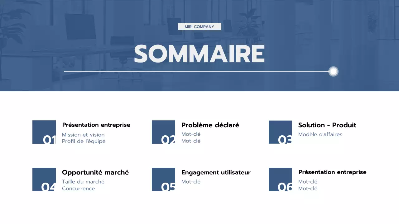 présentation professionnelle bleue de l'entreprise