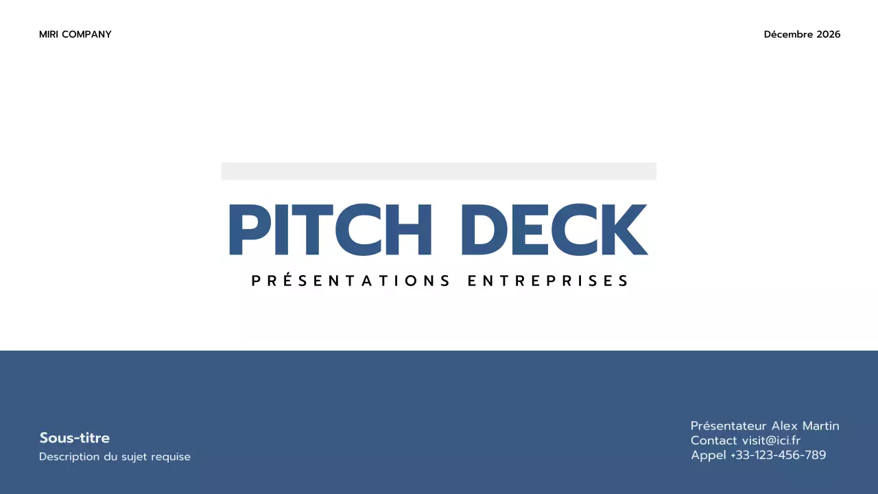 présentation professionnelle bleue de l'entreprise