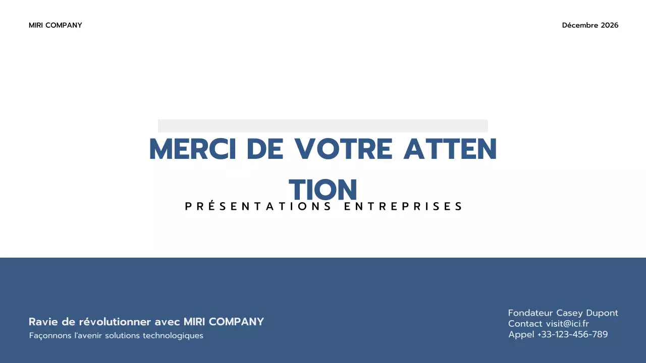 présentation professionnelle bleue de l'entreprise