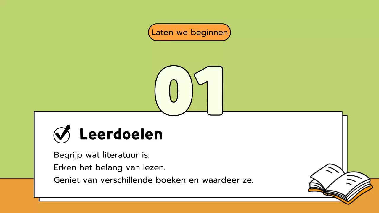 Groen en oranje lesmateriaal voor stripliteratuur