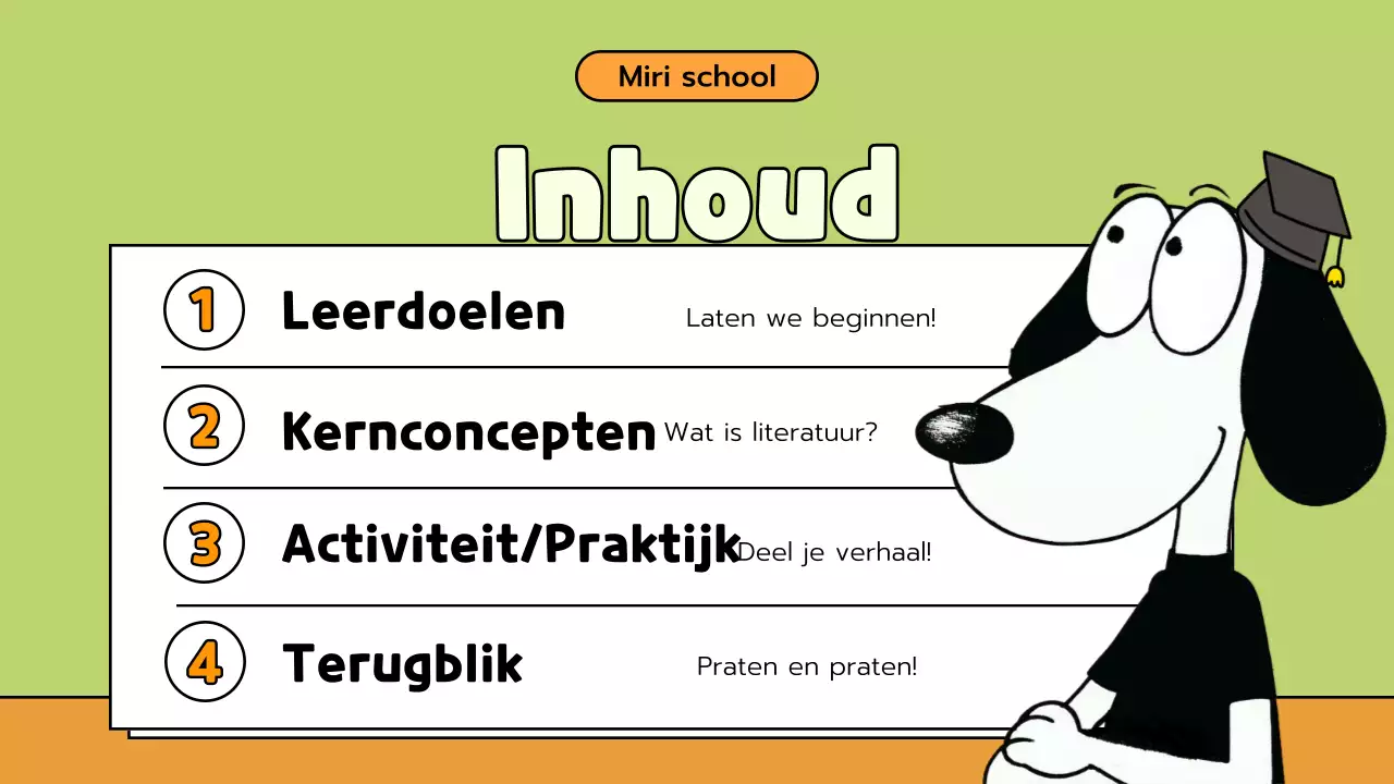 Groen en oranje lesmateriaal voor stripliteratuur