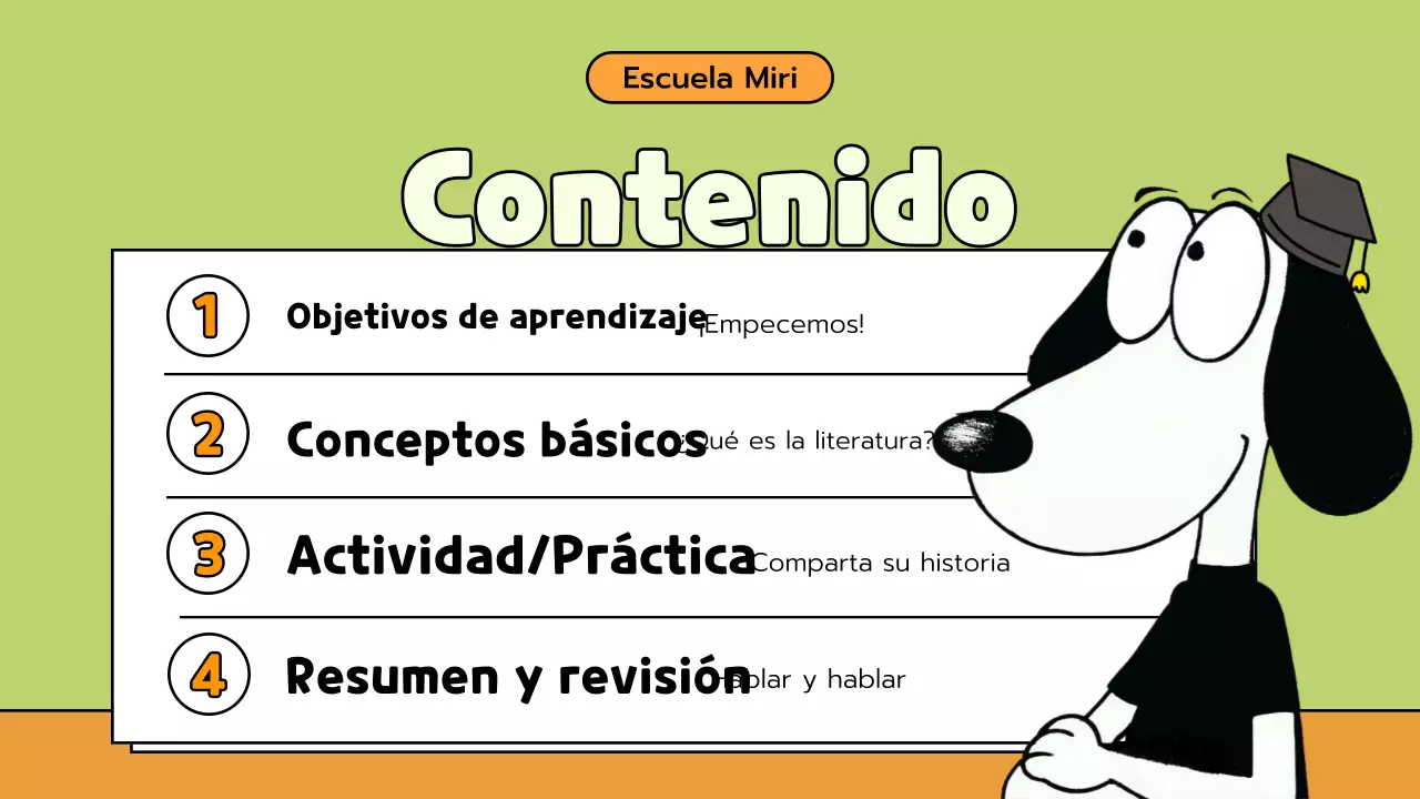 Material de clase de literatura cómica verde y naranja