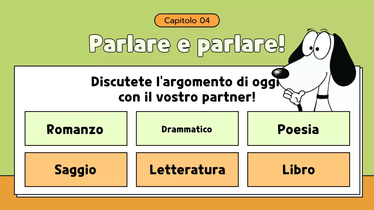 Materiale di classe di letteratura a fumetti verde e arancione