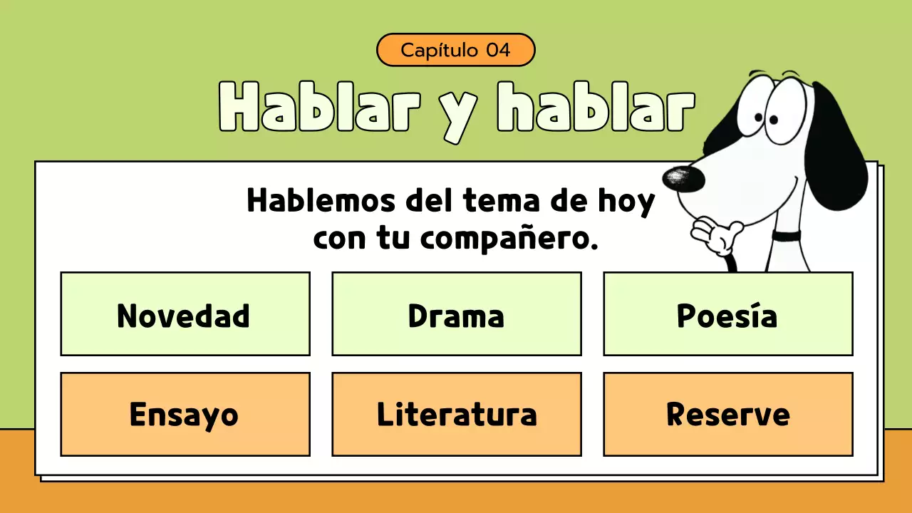 Material de clase de literatura cómica verde y naranja
