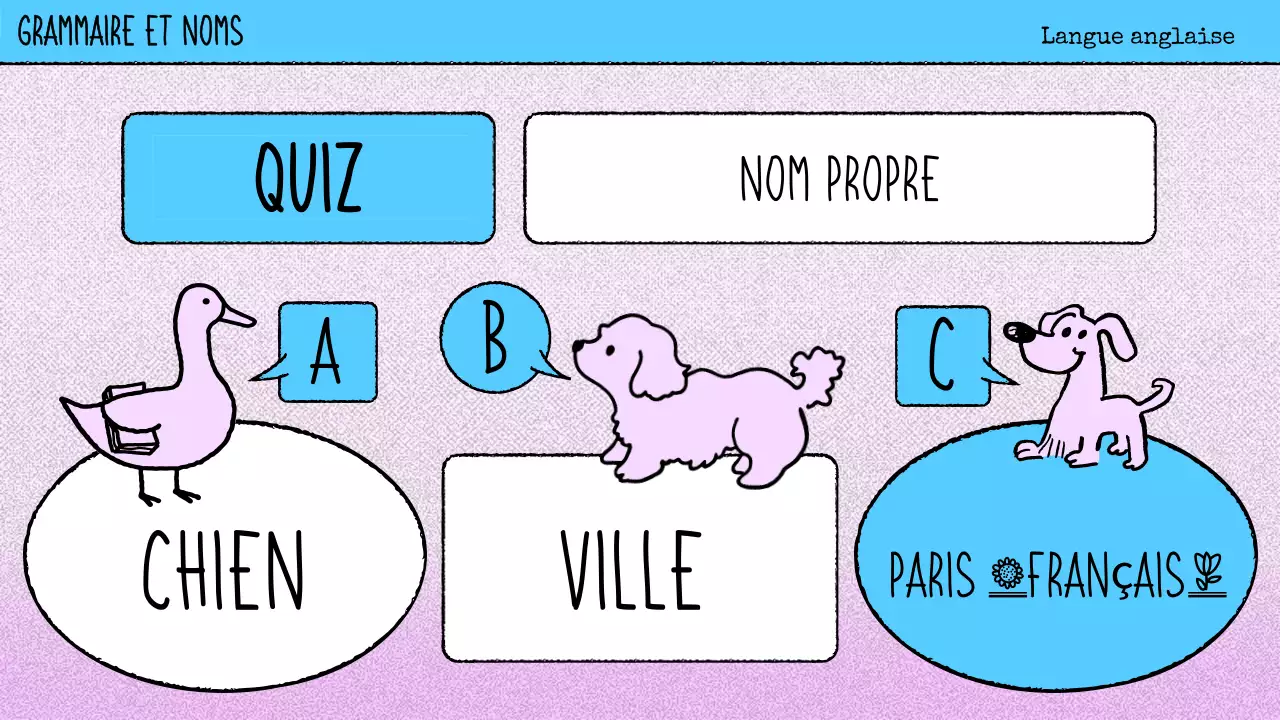 matériel de cours de grammaire en bande dessinée rose