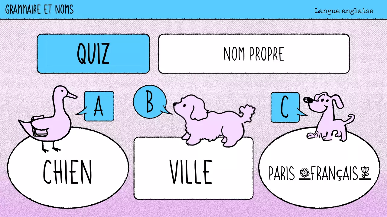 matériel de cours de grammaire en bande dessinée rose