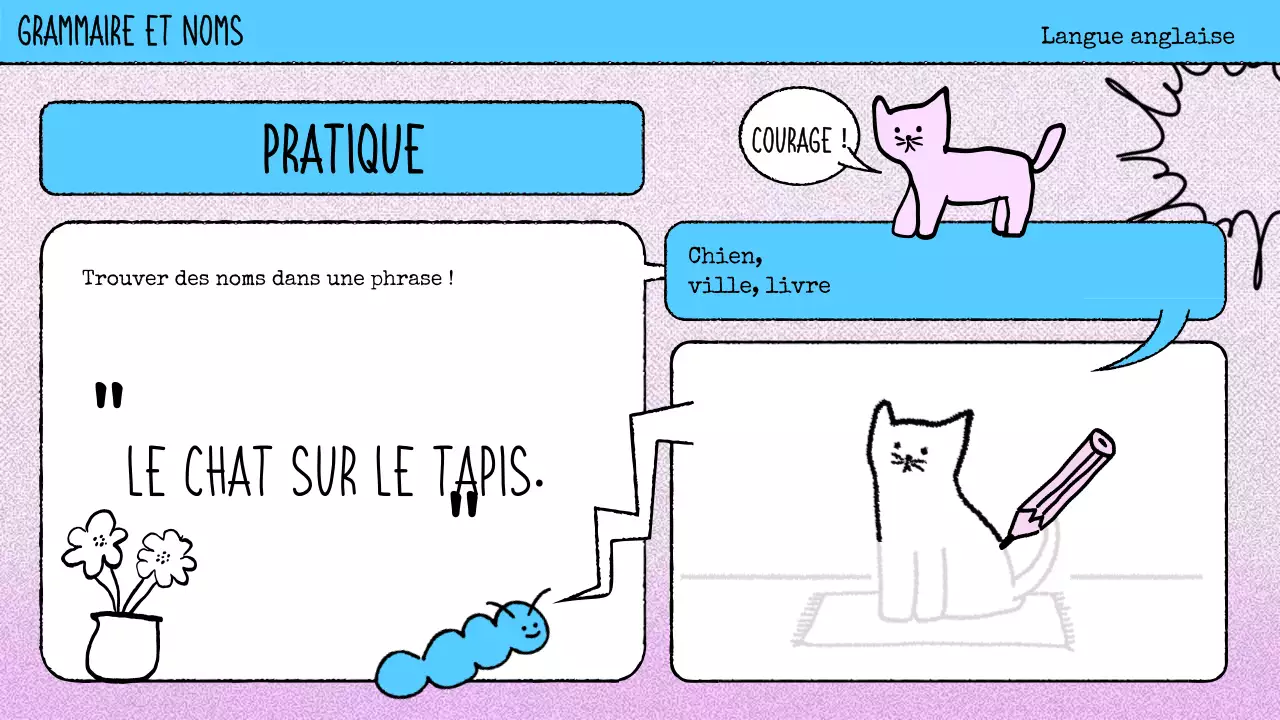 matériel de cours de grammaire en bande dessinée rose