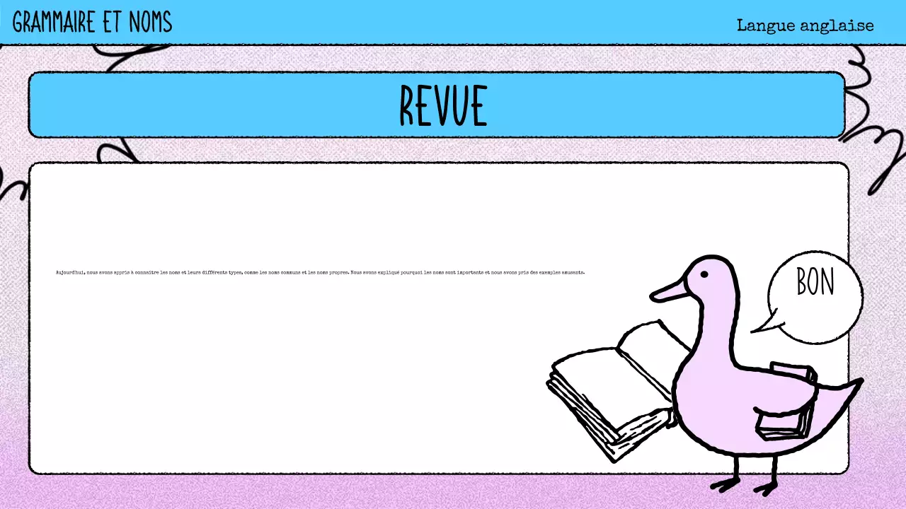 matériel de cours de grammaire en bande dessinée rose