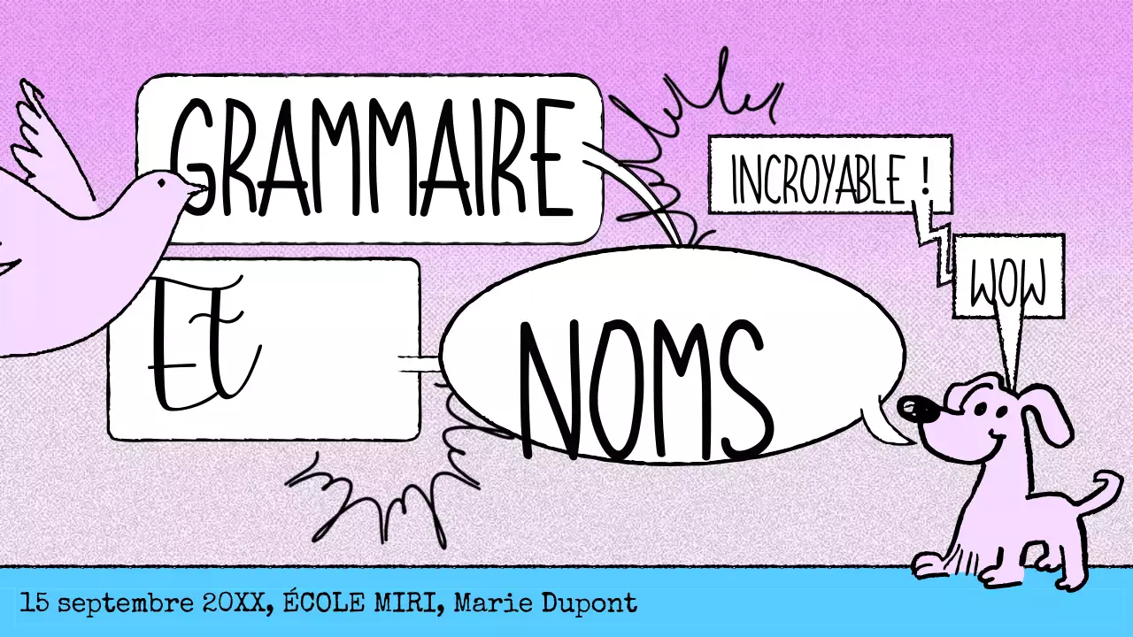 matériel de cours de grammaire en bande dessinée rose