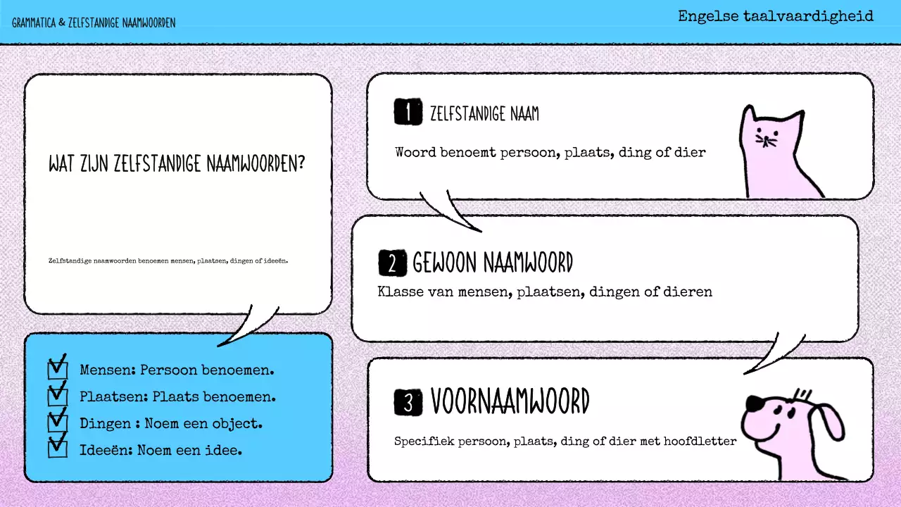 roze strip grammatica lesmateriaal