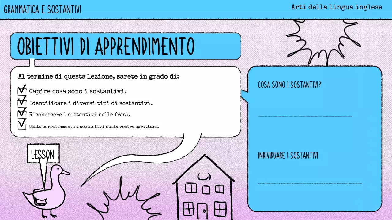 materiale di grammatica rosa a fumetti