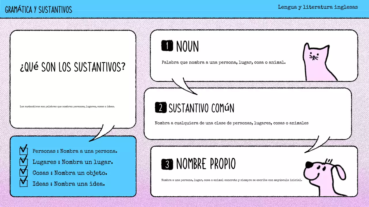 cómic rosa material de clase de gramática