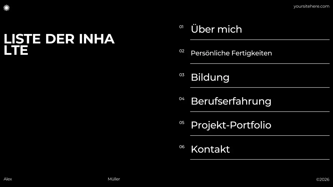 schwarz grau minimalistisches Portfolio