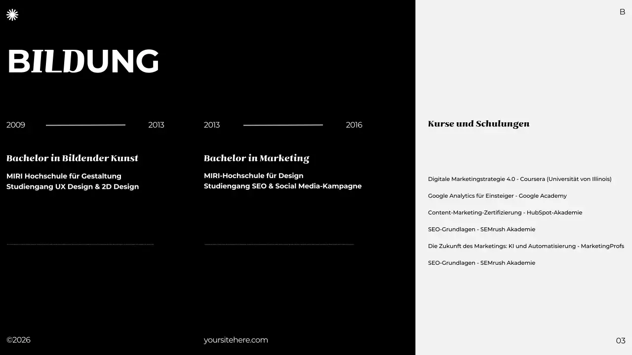 schwarz grau minimalistisches Portfolio