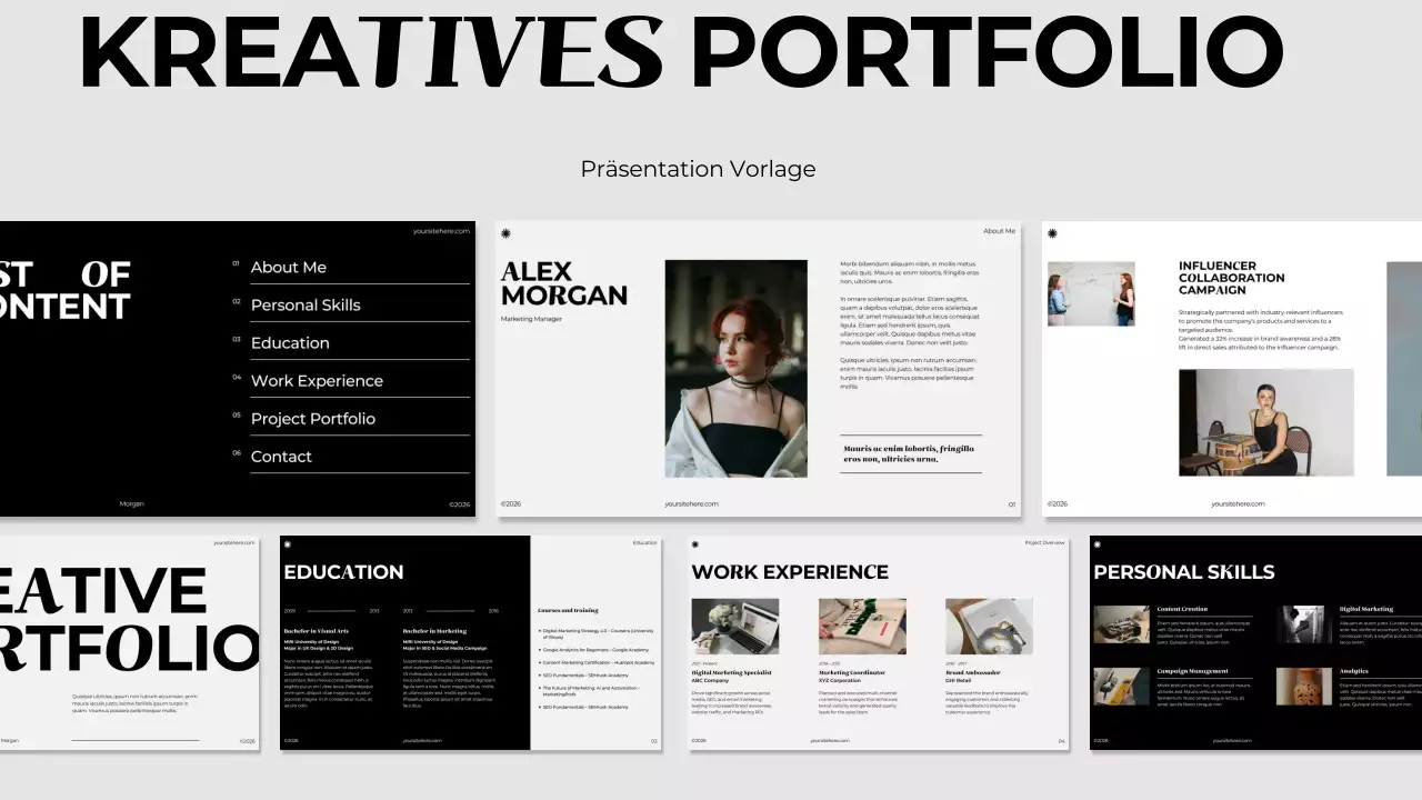 schwarz grau minimalistisches Portfolio