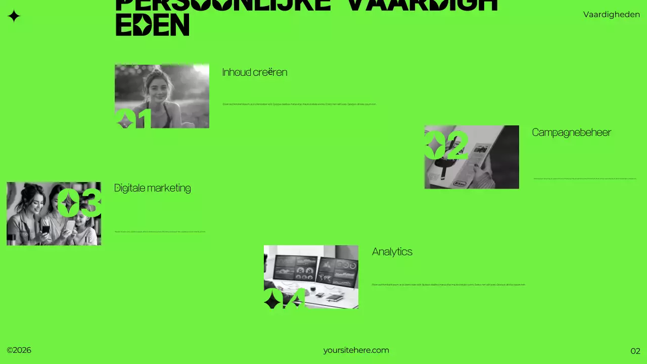 groen modern brutalistisch portfolio document