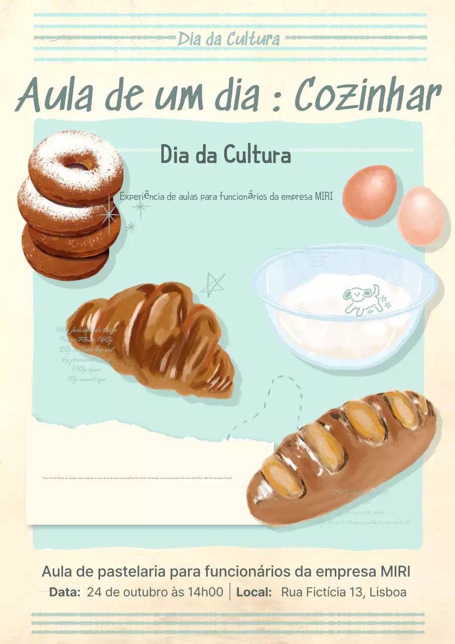 Promover aulas de pastelaria retro em marfim e azul claro