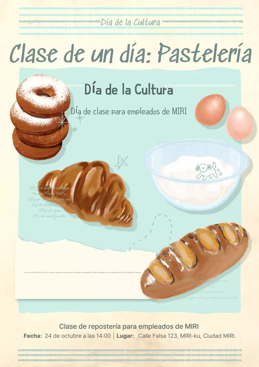 Promover clases de repostería retro en marfil y azul claro