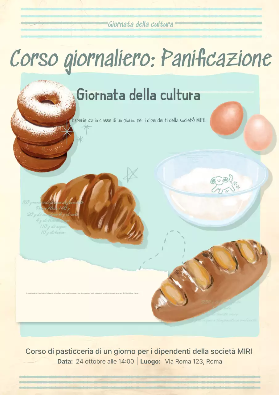 Promuovere corsi di pasticceria retrò in avorio e azzurro