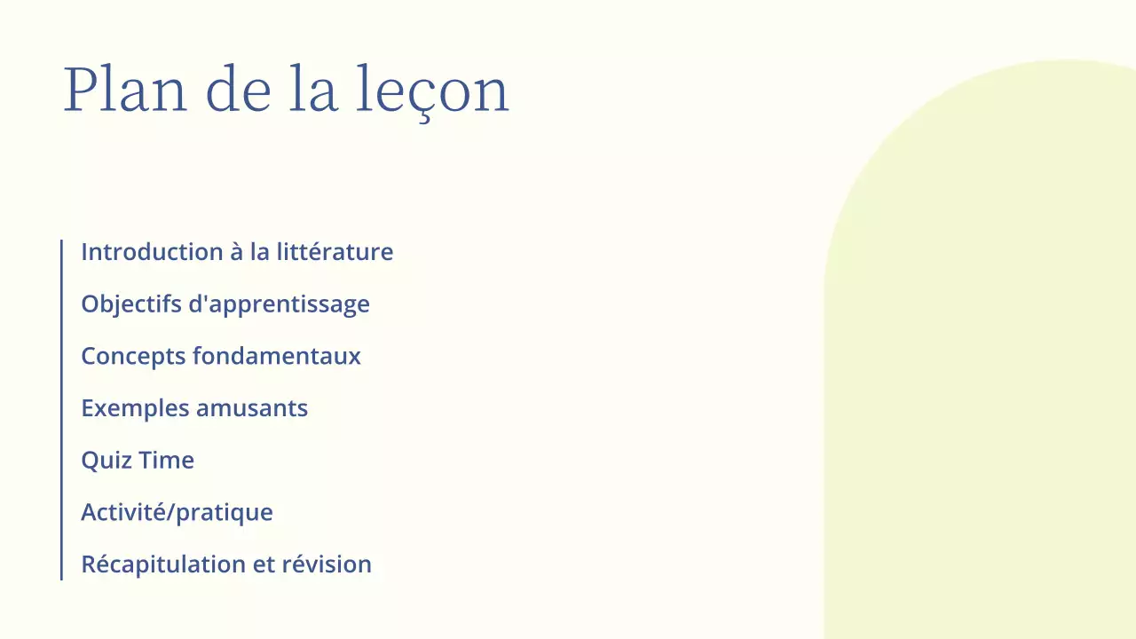 Présentation d'une leçon de littérature minimale