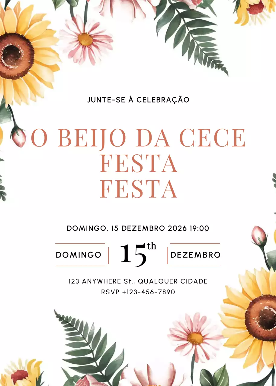 Convite de aniversário floral verde rosa amarelo