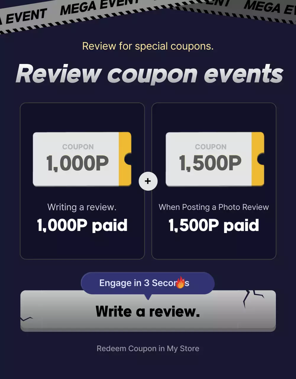 A collection of event promotions highlighted in black and navy blue