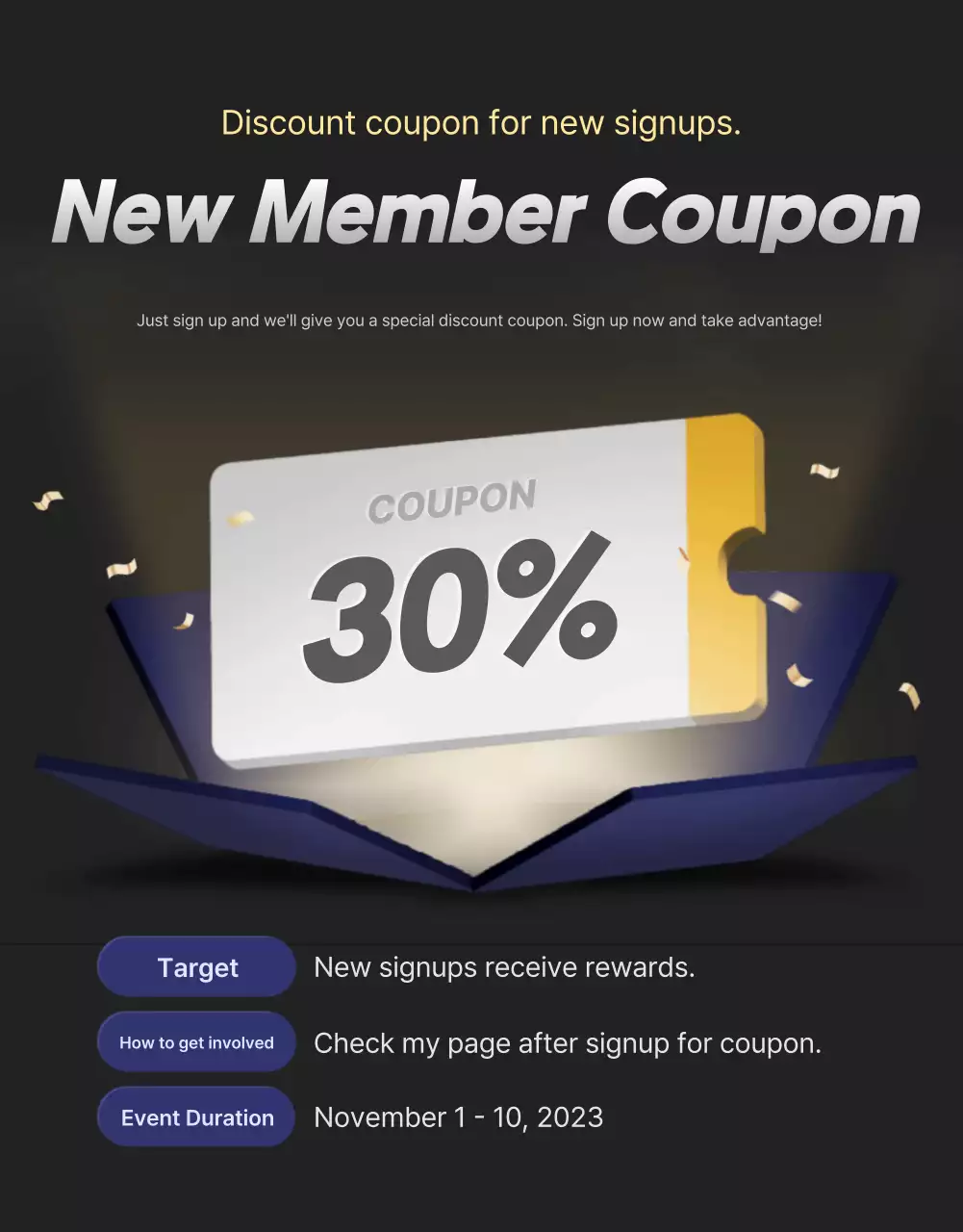 A collection of event promotions highlighted in black and navy blue