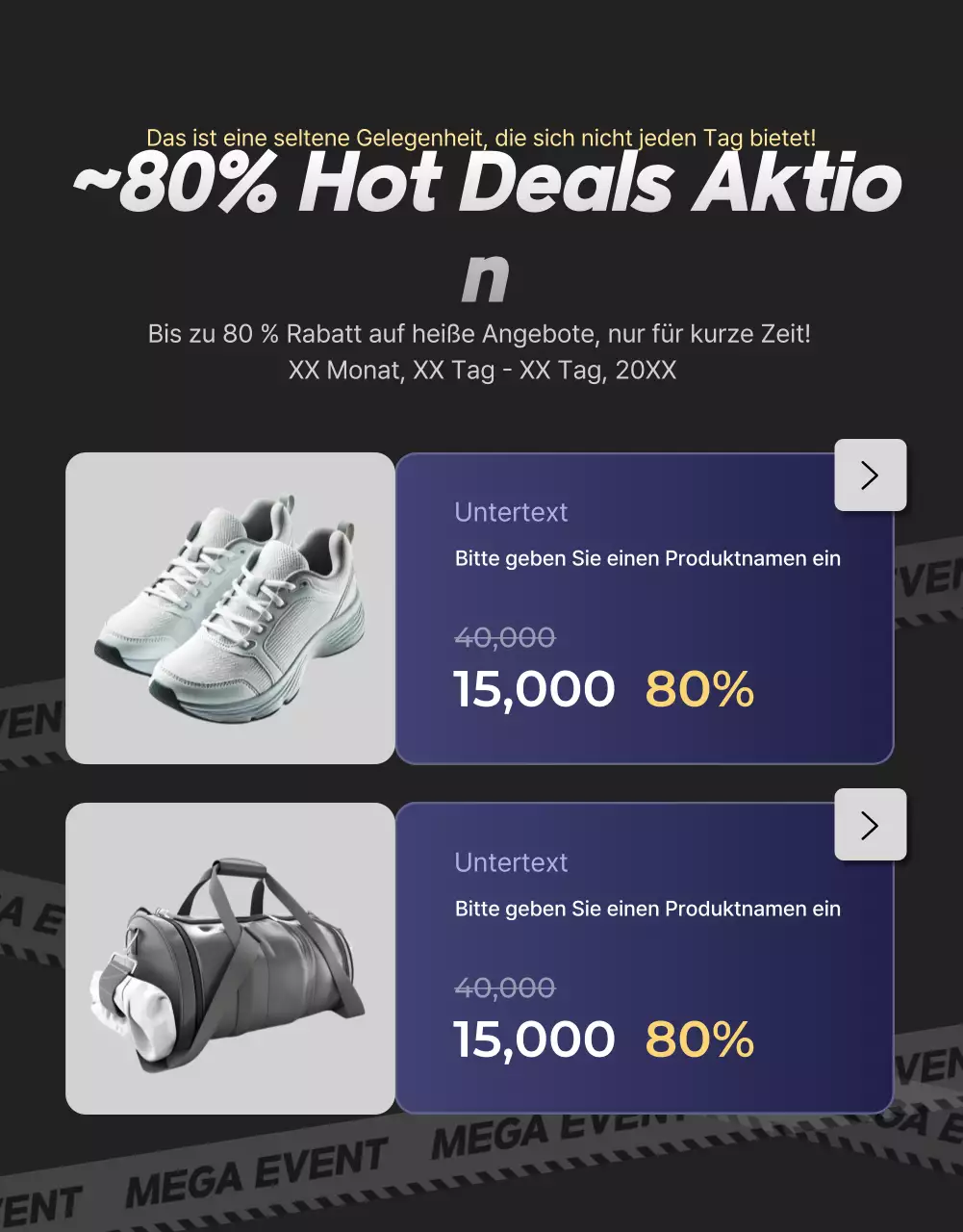 Eine Sammlung von Event-Promotions in Schwarz und Marineblau