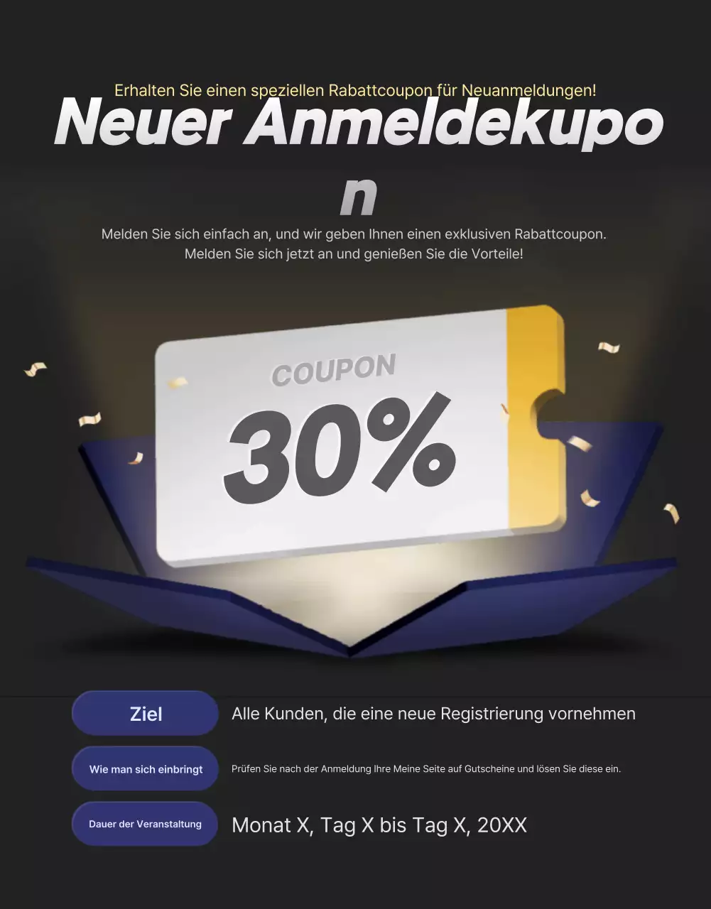 Eine Sammlung von Event-Promotions in Schwarz und Marineblau