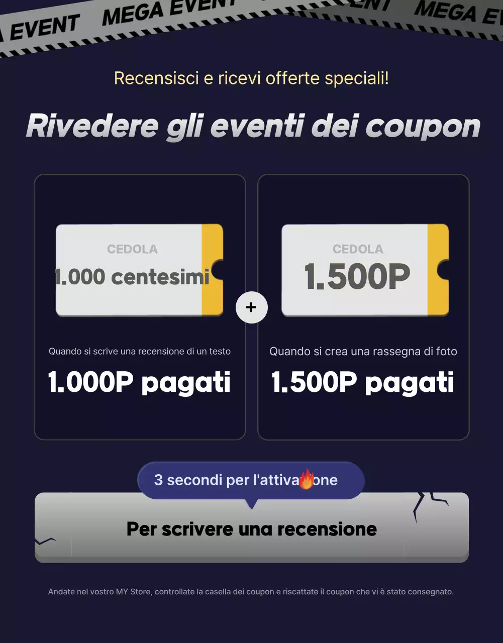 Una collezione di promozioni di eventi evidenziate in nero e blu navy