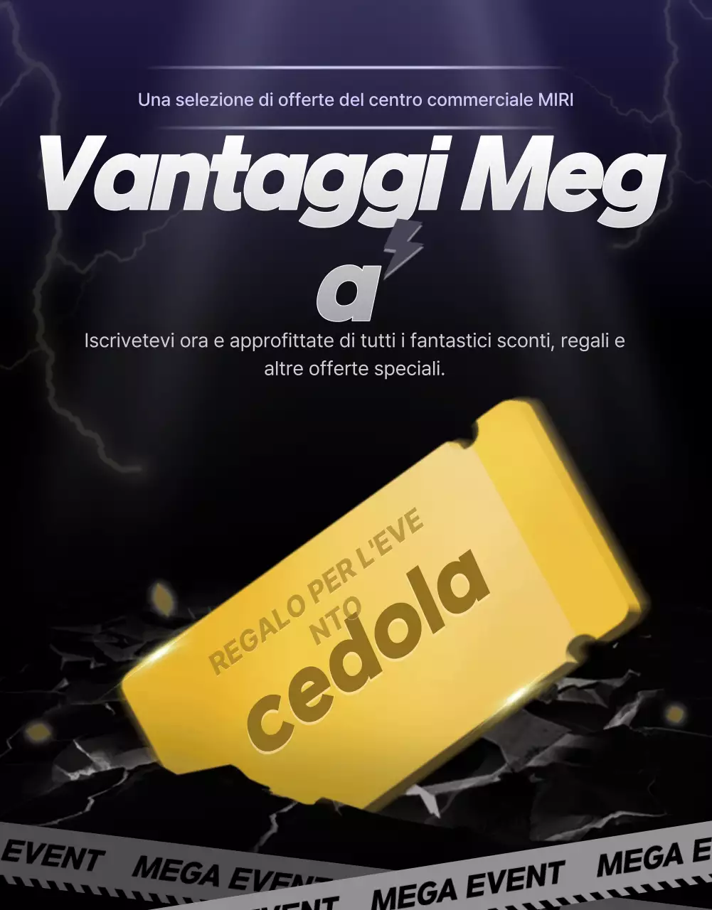 Una collezione di promozioni di eventi evidenziate in nero e blu navy