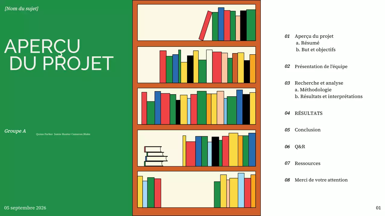 présentation moderne et colorée de l'aperçu d'un projet