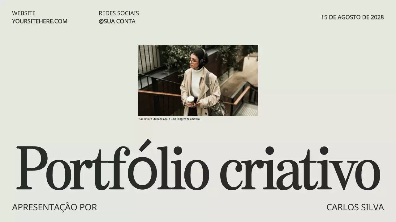 Apresentação de portefólio criativo minimalista bege e preto