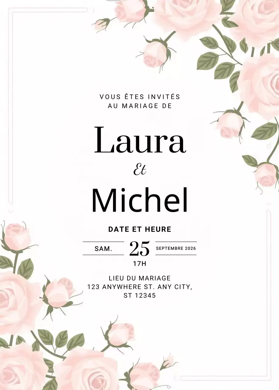 invitation de mariage élégante et rose