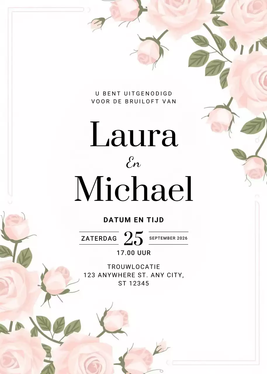 roze elegante huwelijksuitnodiging
