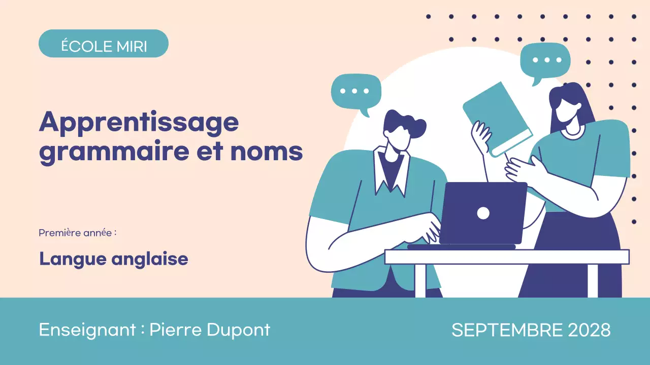 Modèle d'éducation personnalisable pour les professeurs d'école et les tuteurs, adapté à la classe d'anglais