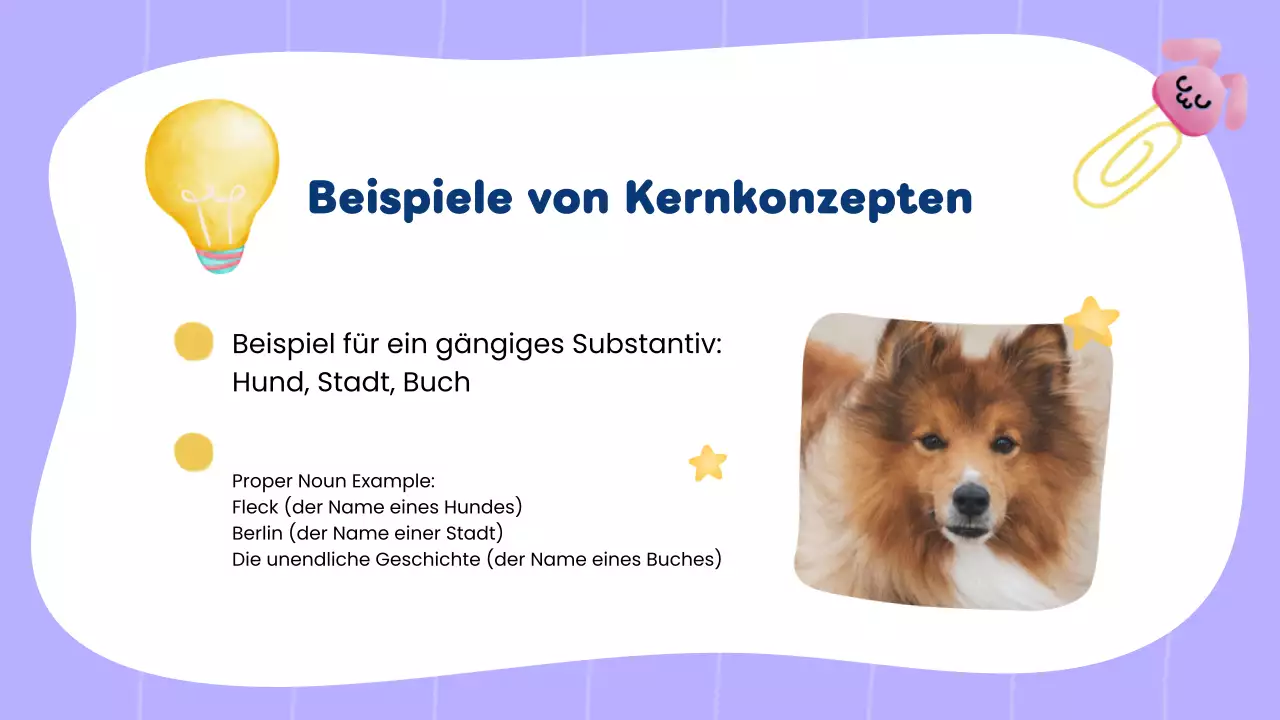 Gelbe kreative Grammatik- und Substantivklasse für Schülerpräsentation