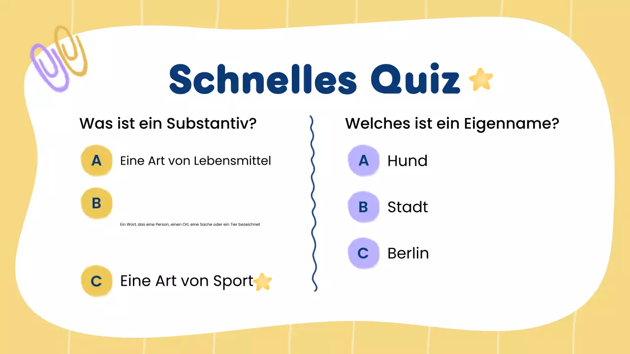 Gelbe kreative Grammatik- und Substantivklasse für Schülerpräsentation