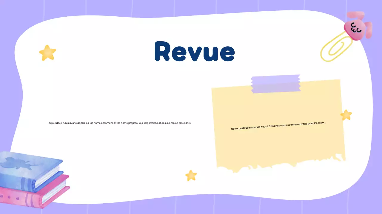 Cours de grammaire créative jaune et de noms pour la présentation des élèves